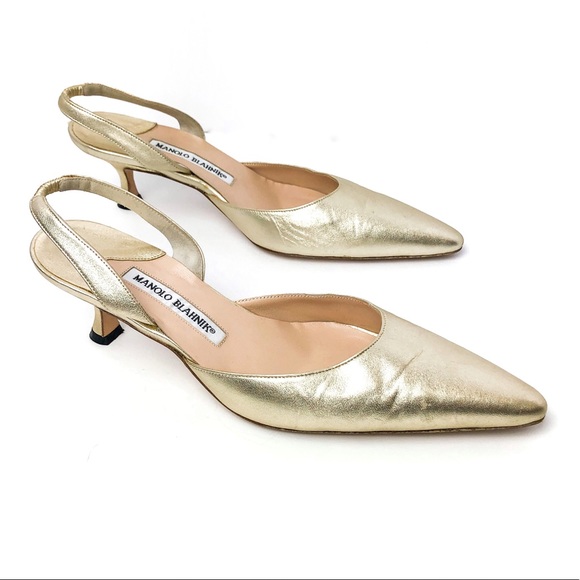 Manolo Blahnik Carolyne Metallic Leather Slingback - Picture 2 of 8